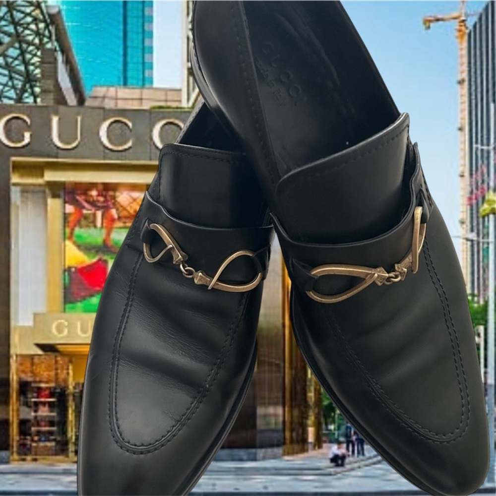 RARE GUCCI LIMITED EDITION 
Gold Horsebit-detail Loafers In Black USA -Size 12.5